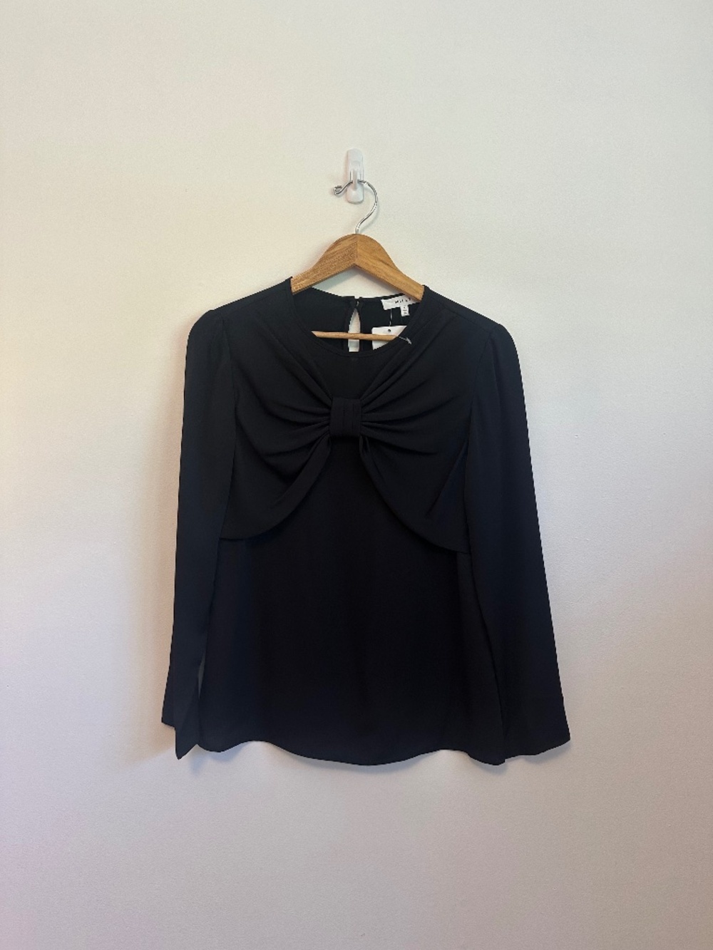 Milly Bow Front Side Button Silk Blouse in Black | Size 6